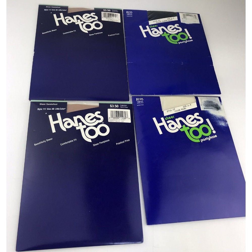 Lot of 4 Hanes Too Pantyhose Size AB Pearl Navy & Little Color Style 117